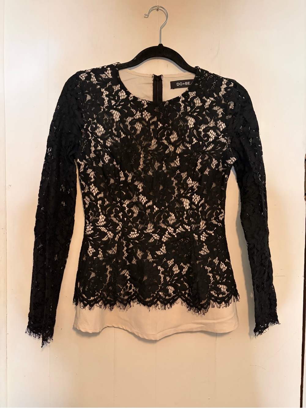 DO+BE Black Lace Overlay Long-Sleeve Top peplum top